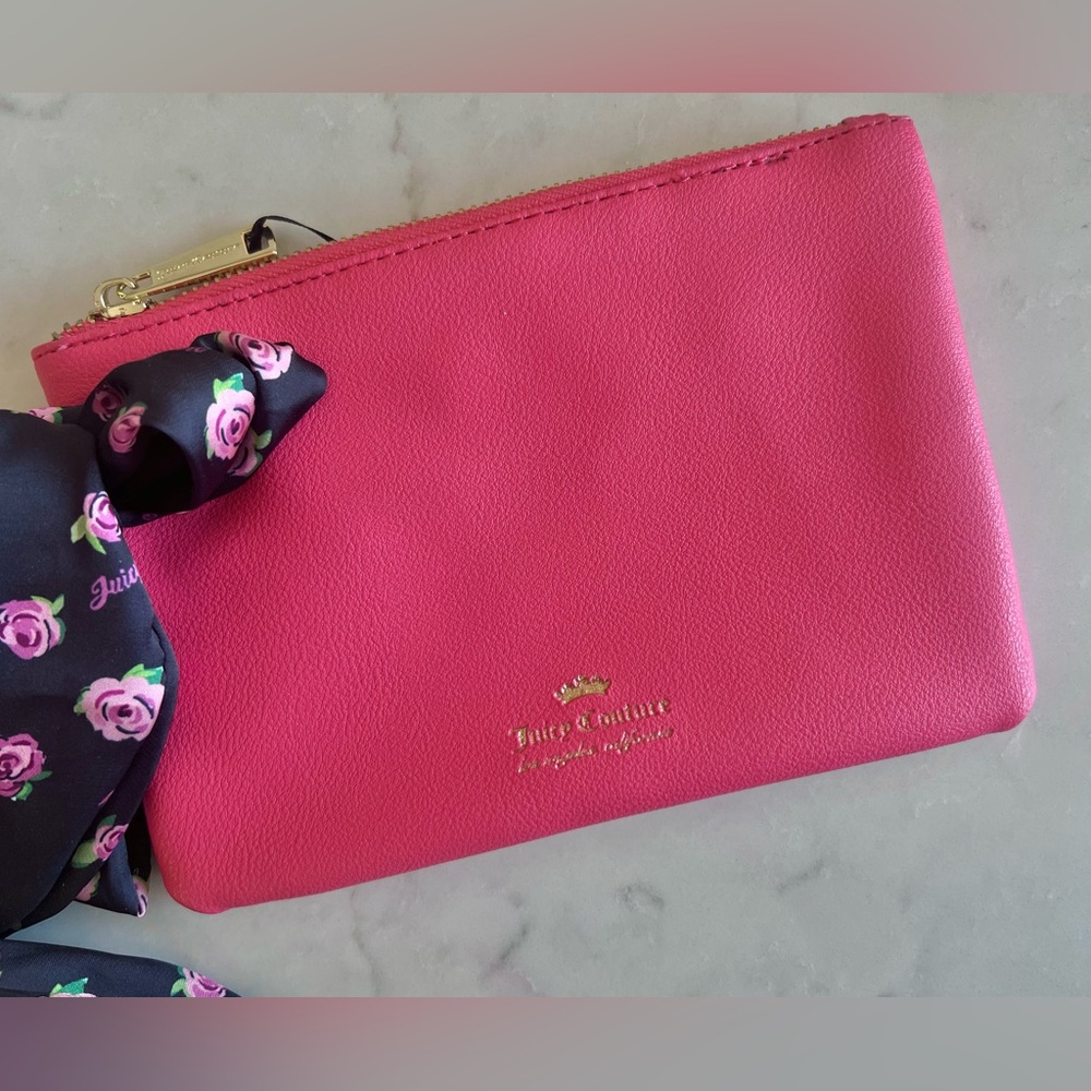 Juicy Couture NEW Pink Zipper Pouch mini bag scarf coin purse Y2K